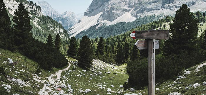 Image of trail signs along a hiking path in the mountains for Quotacy blog Why Use Quotacy to Buy Life Insurance Online.