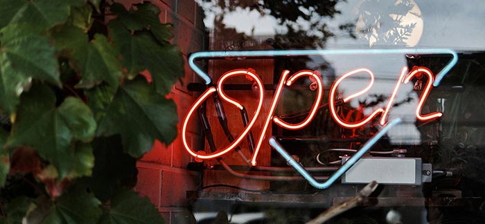 Image of neon open sign in a shop window