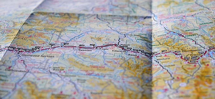 Image of printed roadmap showing the Arapaho national forest area in Colorado for Quotacy blog Your Family Financial Roadmap.