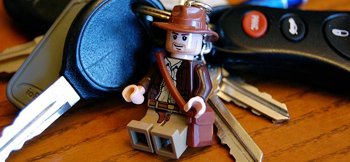Image of Lego Indiana Jones key ring with car keys