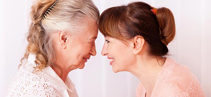 Image of senior mom and adult daughter for Quotachy blog: Term Life Insurance Option for Seniors.