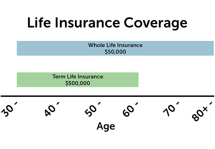 graph showing small whole life insurance policy supplemented with large term life insurance policy