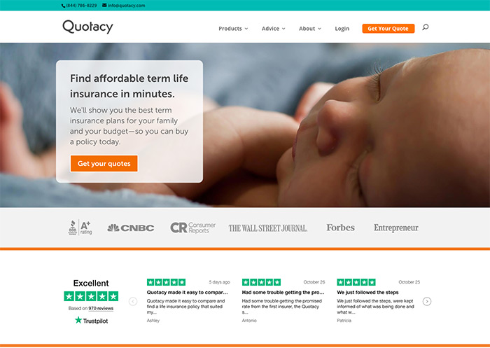 screenshot of Quotacy's homepage