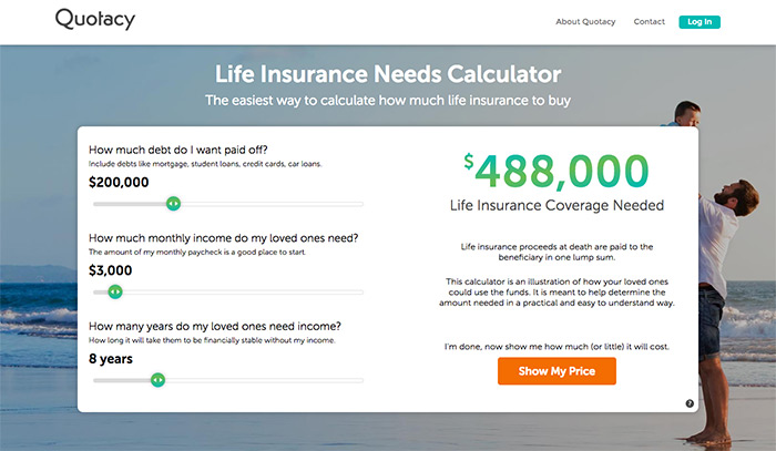 screenshot of Quotacy's term life insurance needs calculator