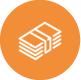 Orange stacked money icon.