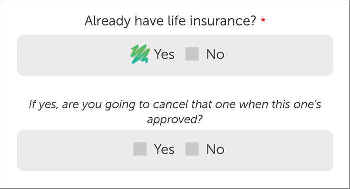 screenshot of Quotacy's online life insurance application showing policy replacement