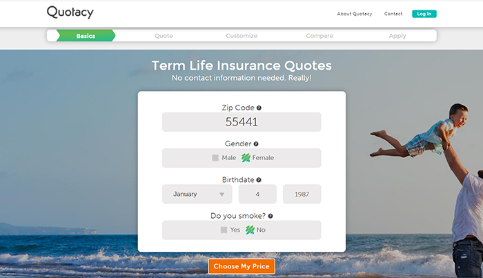 no contact needed for Quotacy life insurance quote