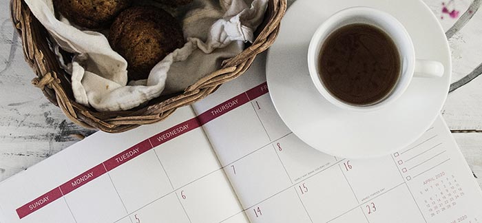 breakfast and calendar for Quotacy blog Prevent Work from Home Burnout