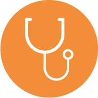Orange medical exam icon.