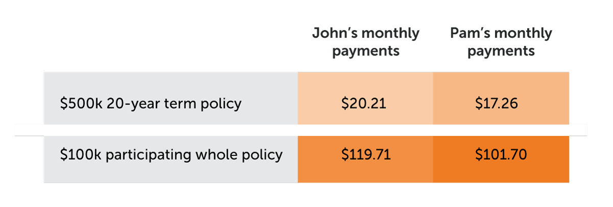 Two life insurance policies for a term and a permanent whole life policy